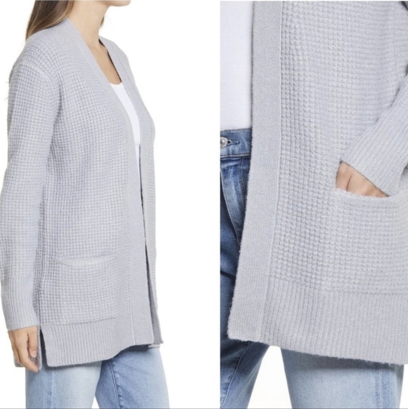 Caslon Open Front Cardigan Sweater Pockets LONG Sleeves In Grey Size S NWT - Picture 4 of 11